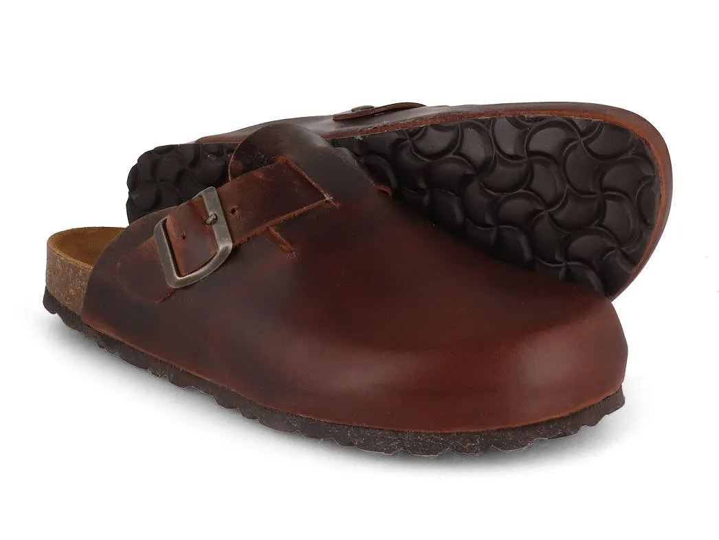 Tuffeln® Unisex Leather Clogs with Fastener «Helgoland», tabacco