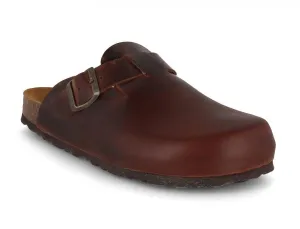Tuffeln® Unisex Leather Clogs with Fastener «Helgoland», tabacco