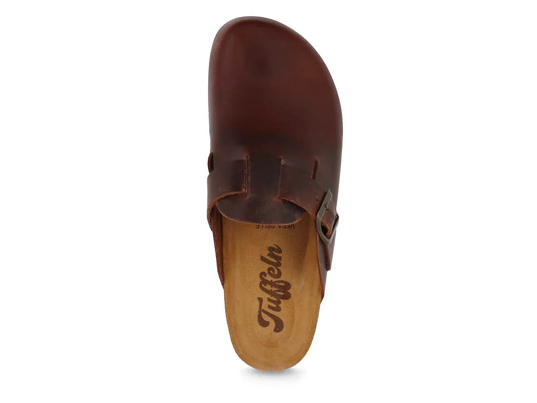 Tuffeln® Unisex Leather Clogs with Fastener «Helgoland», tabacco