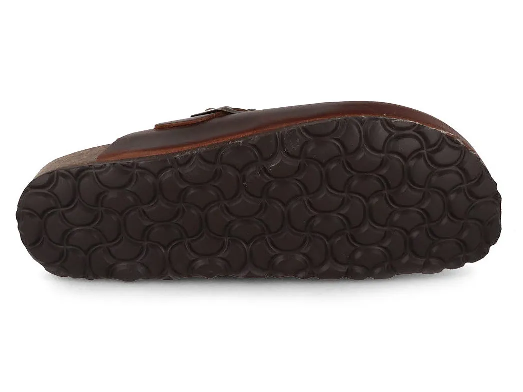 Tuffeln® Unisex Leather Clogs with Fastener «Helgoland», tabacco