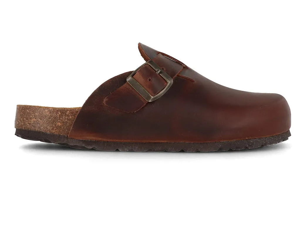 Tuffeln® Unisex Leather Clogs with Fastener «Helgoland», tabacco