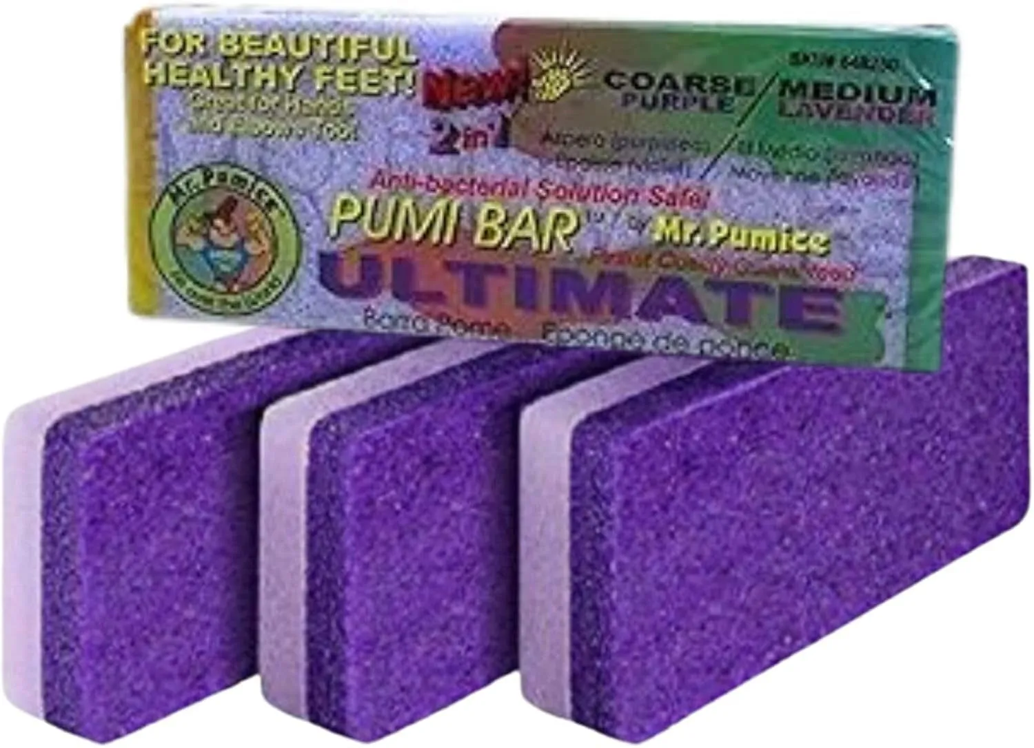 Ultimate PUMI Bar 2-In-1 Dual Grit (Medium   Coarse) Callus Remover, Pedicure Stone & Ped File Scrubber for Smooth Feet and Heels (4 Pack)