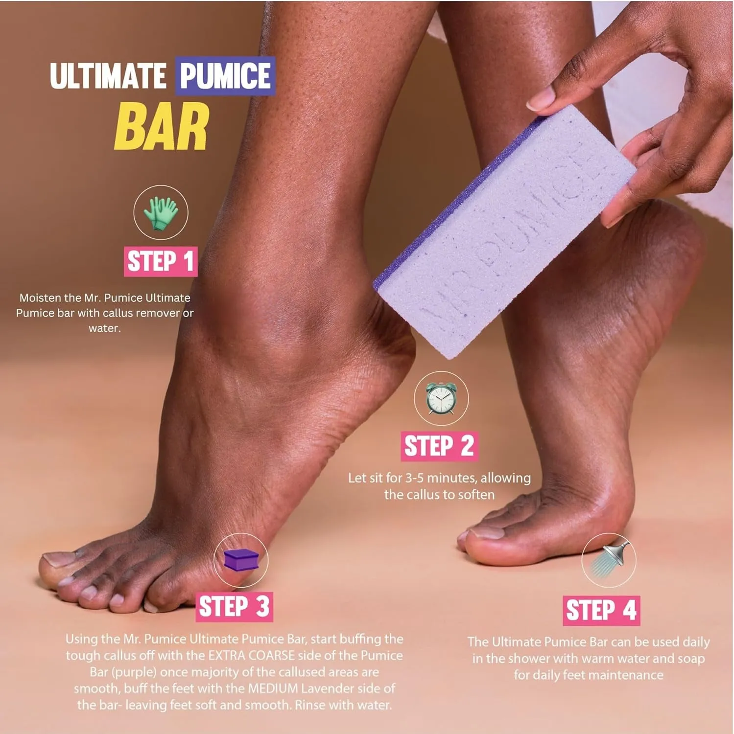 Ultimate PUMI Bar 2-In-1 Dual Grit (Medium   Coarse) Callus Remover, Pedicure Stone & Ped File Scrubber for Smooth Feet and Heels (4 Pack)