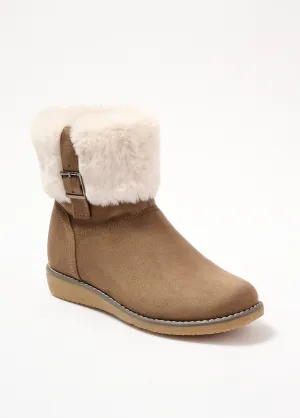 Vegan faux-fur cuff boots comfort width