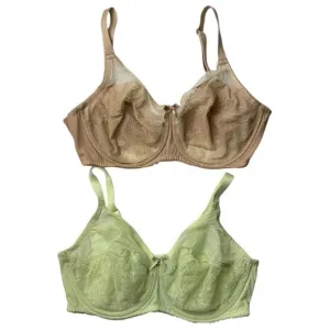 Wacoal 2 Retro Chic Full Figure Underwire Bra lace beige and lime Size 36DD
