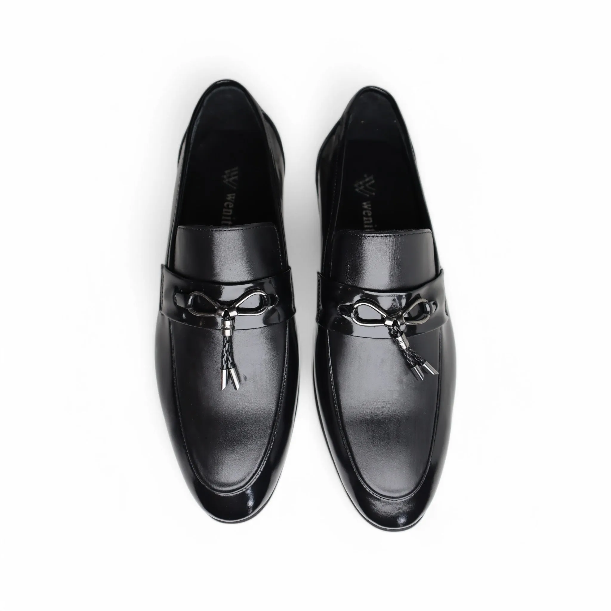 Wenitto Mens Black Leather Loafers