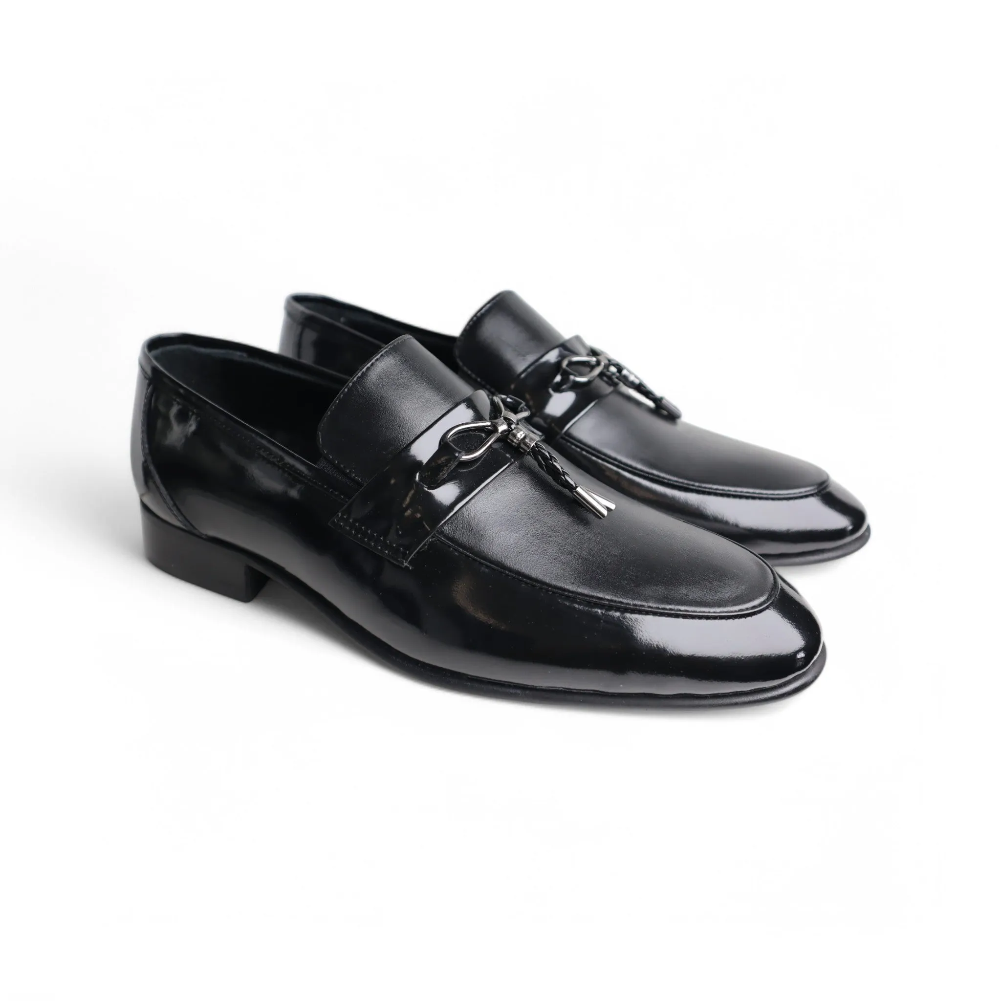 Wenitto Mens Black Leather Loafers