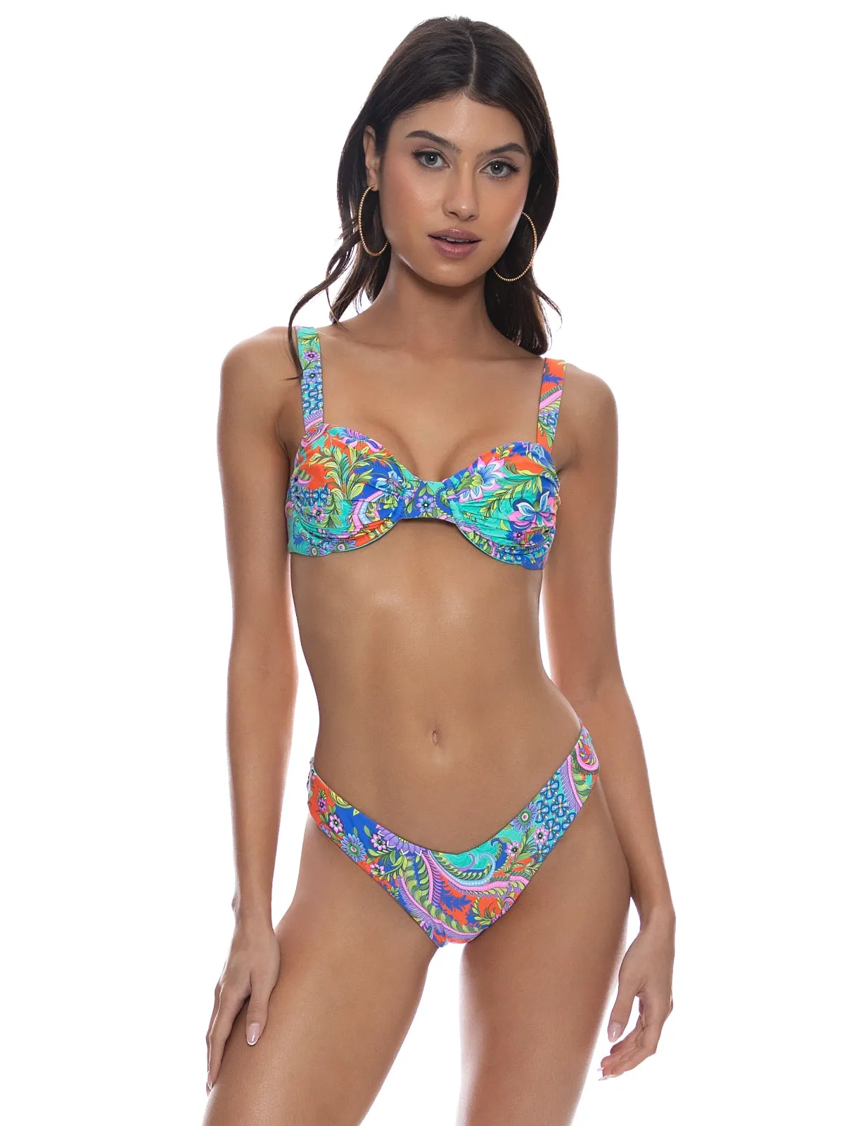 Wide Strap Ruched Underwire-Seamless Reversible High Leg Bikini
