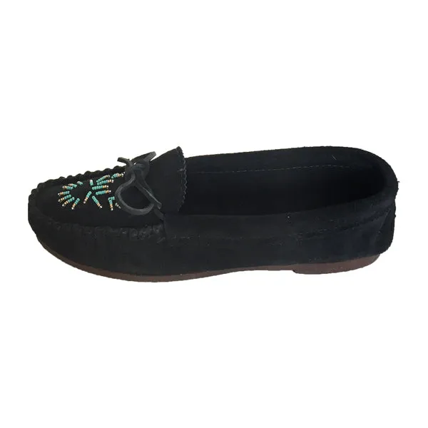 Women's Beaded Black Moccasin Shoes