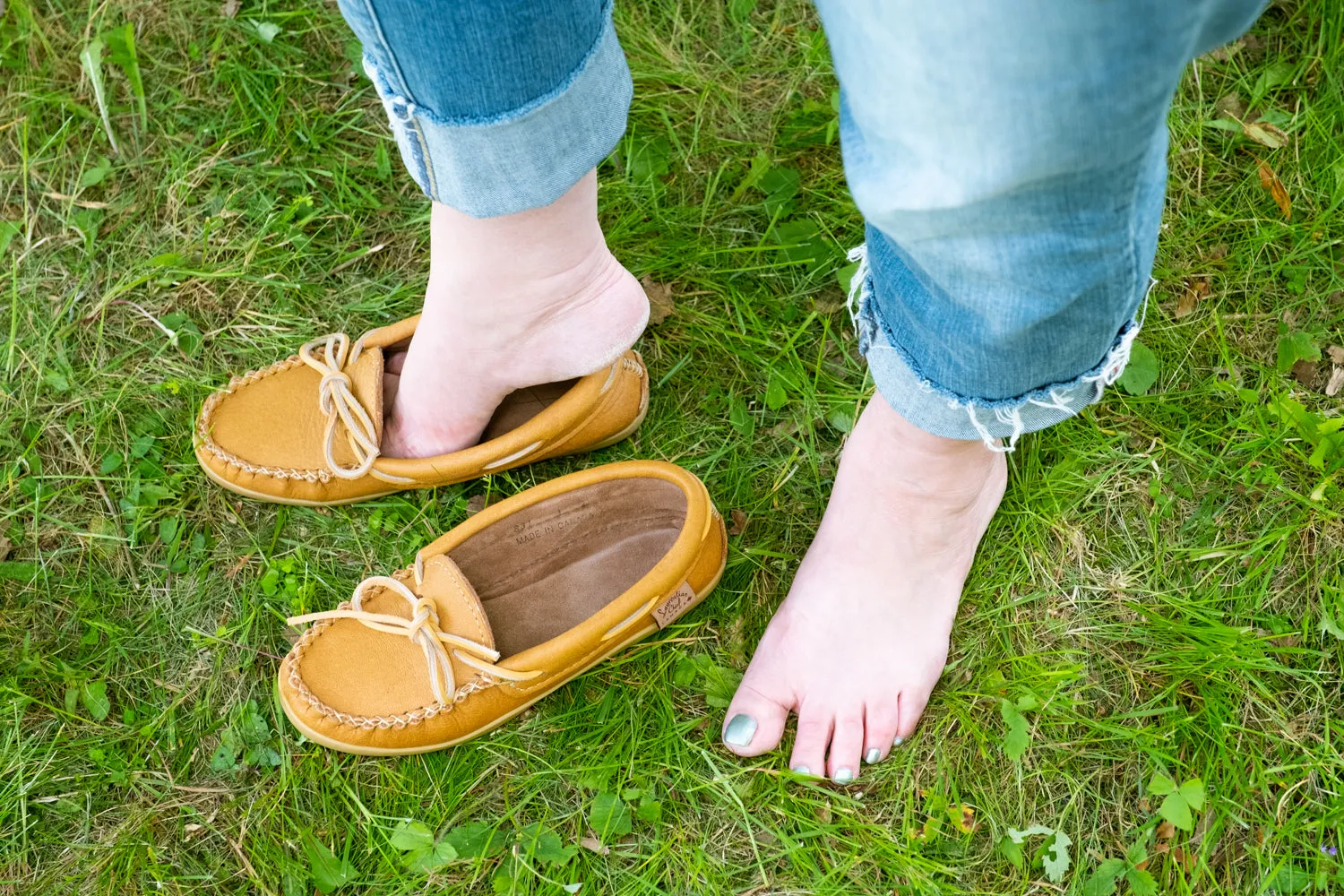 Women's Cork Moose Hide Leather Moccasin Shoes