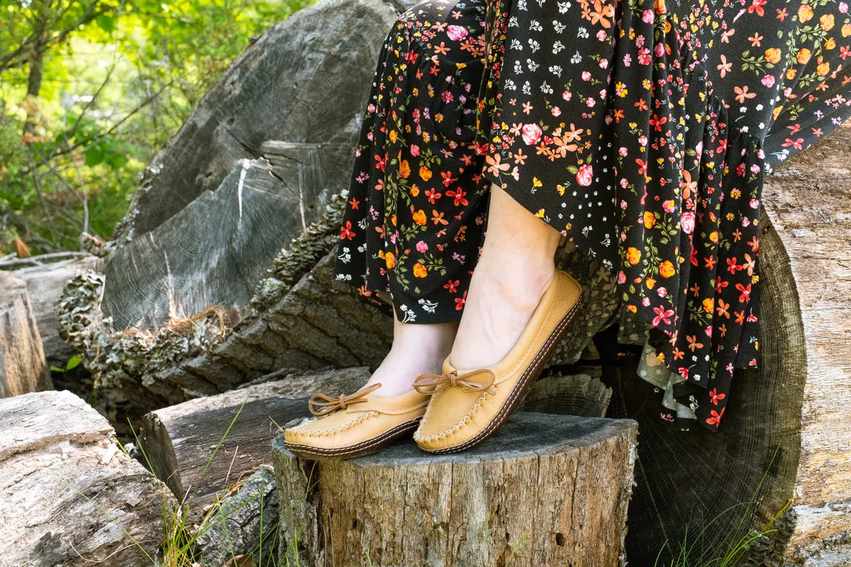 Women's Earthing Moccasins Ballet Flat with Heavy Oil Tan Soles