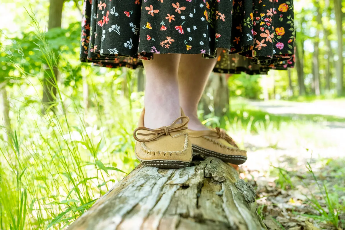 Women's Earthing Moccasins Ballet Flat with Heavy Oil Tan Soles