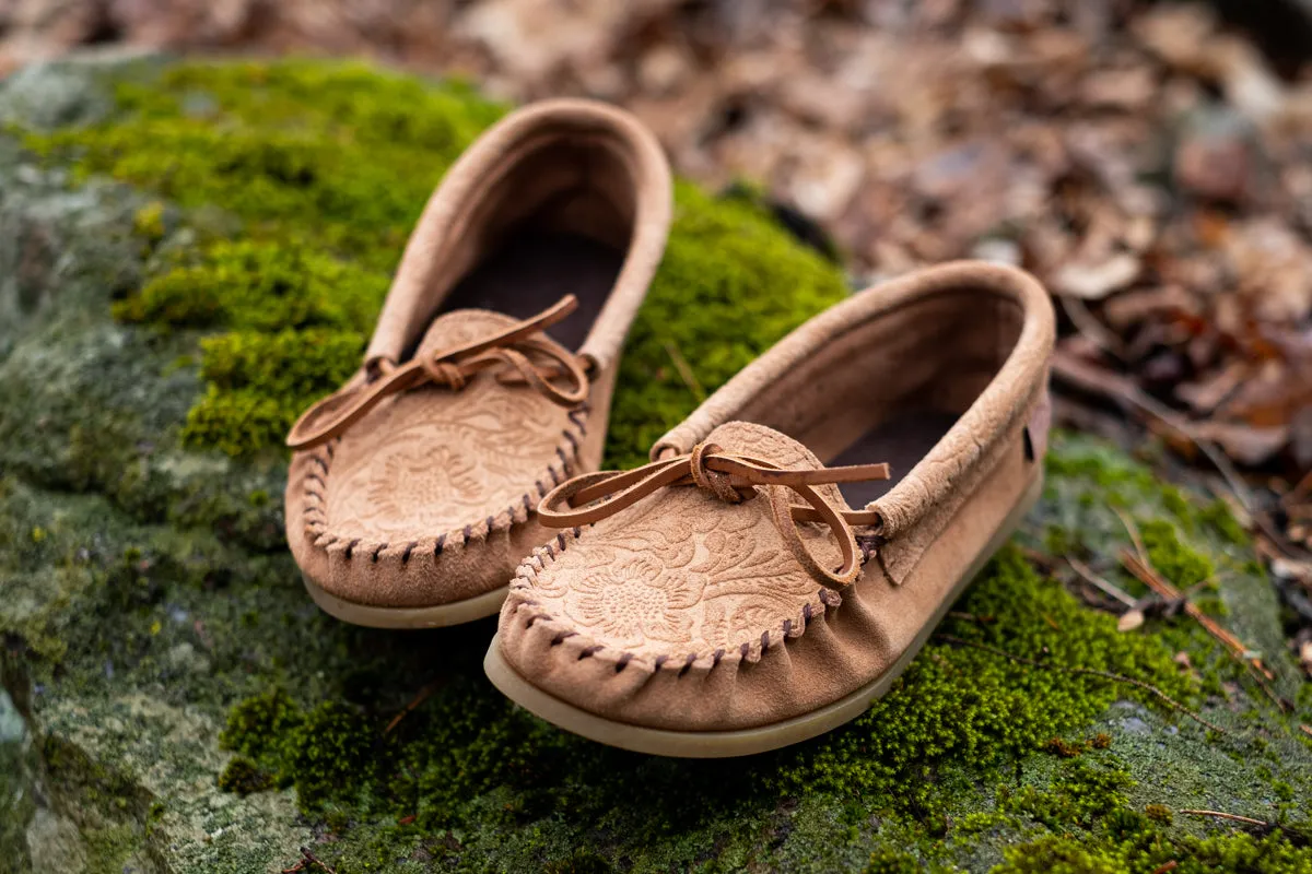 Women's Floral Embossed Suede Moccasin Shoes