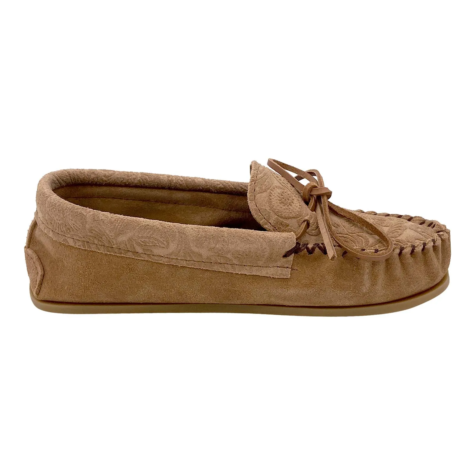 Women's Floral Embossed Suede Moccasin Shoes