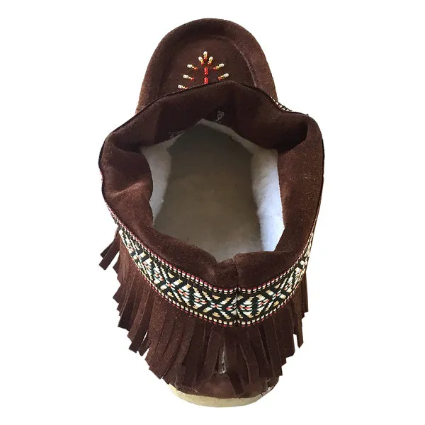 Women's Fringed Beaded Crepe Sole Suede Moccasins
