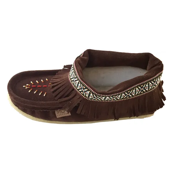 Women's Fringed Beaded Crepe Sole Suede Moccasins
