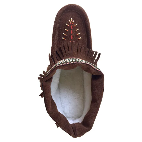 Women's Fringed Beaded Crepe Sole Suede Moccasins