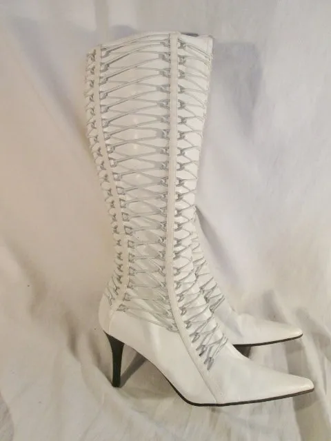 Womens GO MAX GENTLE Vegan High Heel Boots FETISH WHITE 10 Steampunk Strappy