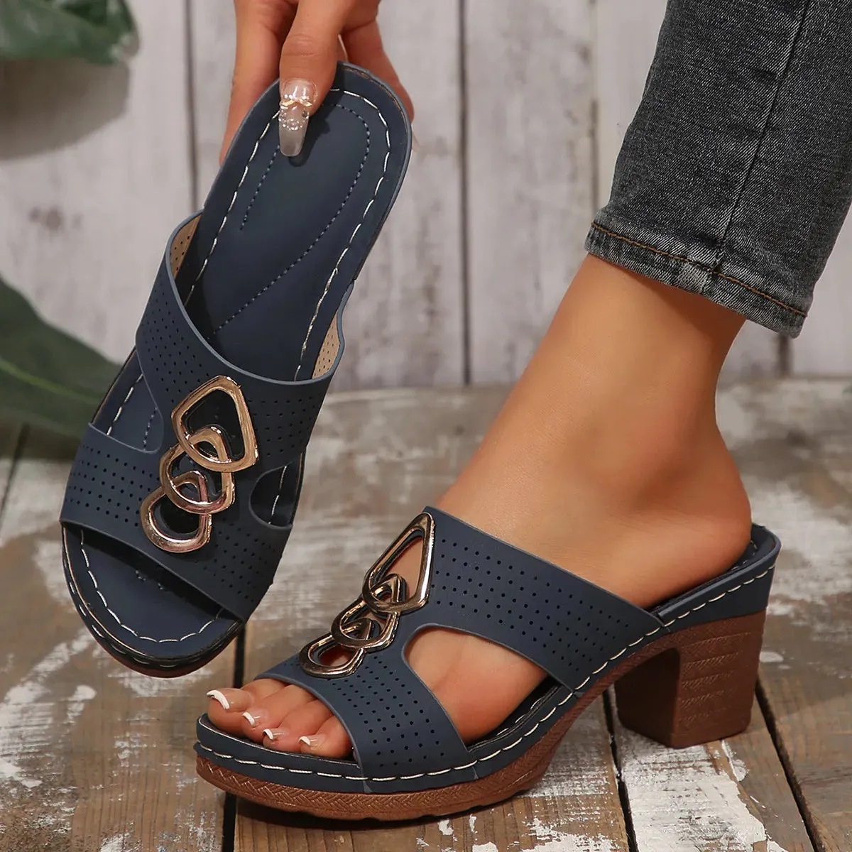 WOMEN'S LEATHER PLATFORM HIGH HEELS ORTHOPAEDIC SANDALS