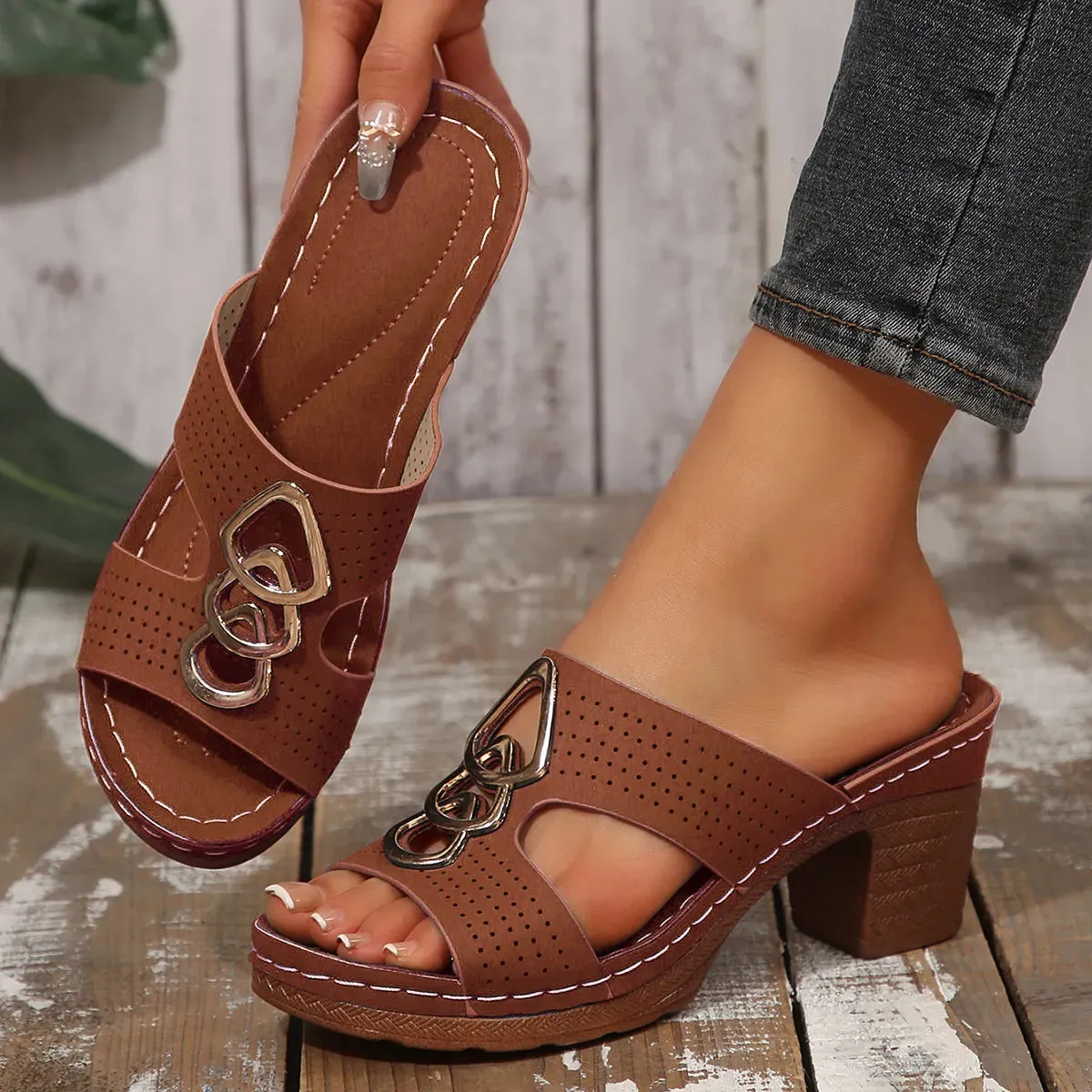 WOMEN'S LEATHER PLATFORM HIGH HEELS ORTHOPAEDIC SANDALS