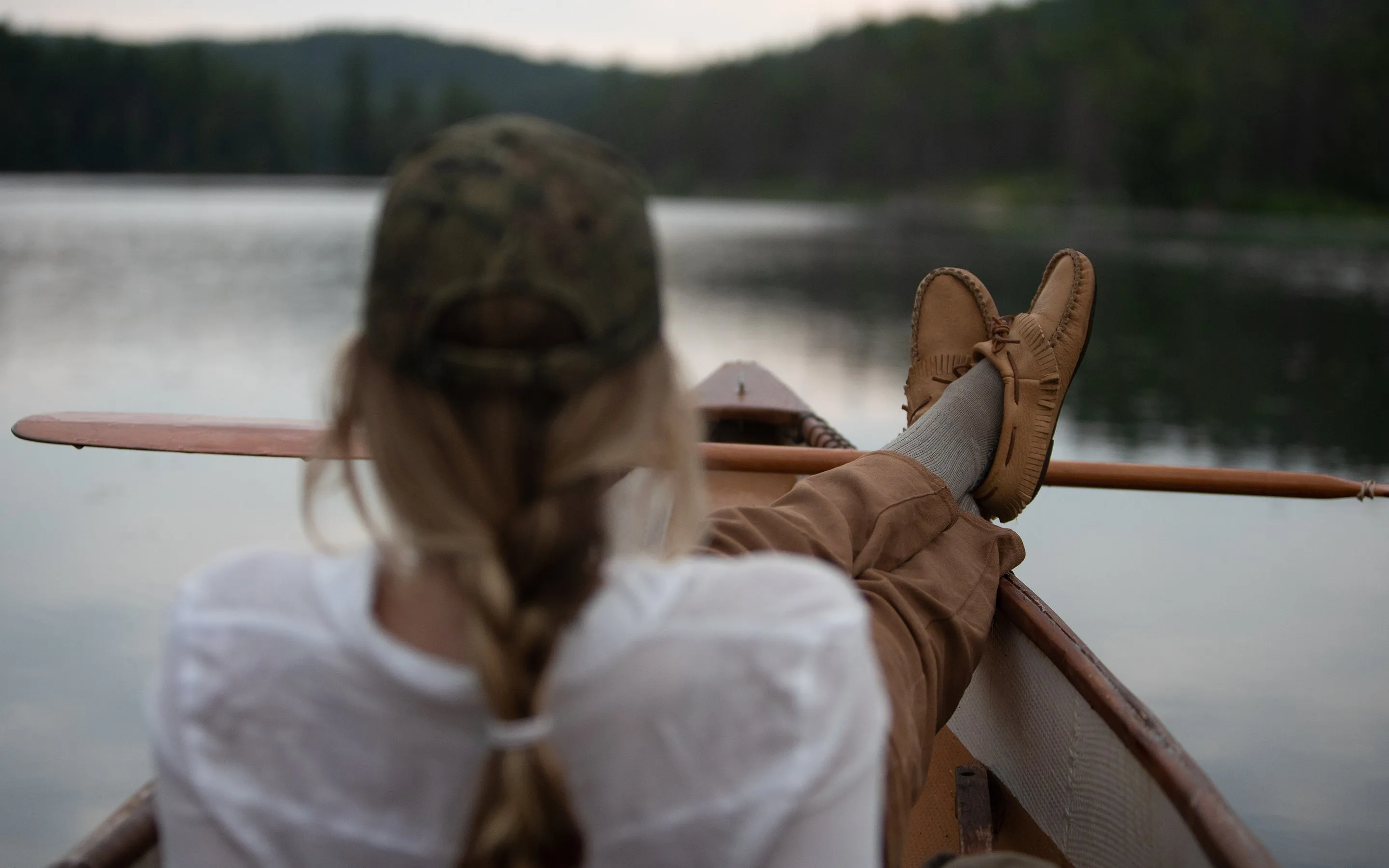 Women's Maple Moose Hide Fringed Moccasin Shoes