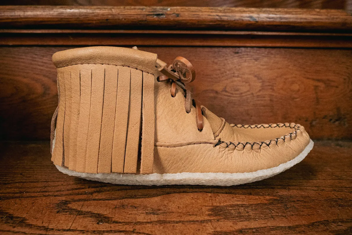Women's Moose Hide Leather Fringed Moccasin Boots for Earthing
