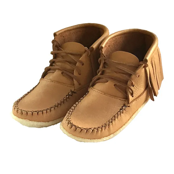 Women's Moose Hide Leather Fringed Moccasin Boots for Earthing