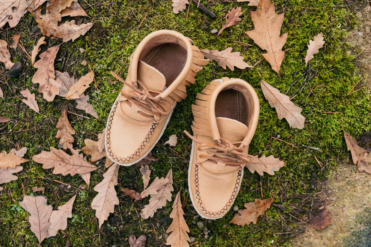 Women's Moose Hide Leather Fringed Moccasin Boots for Earthing