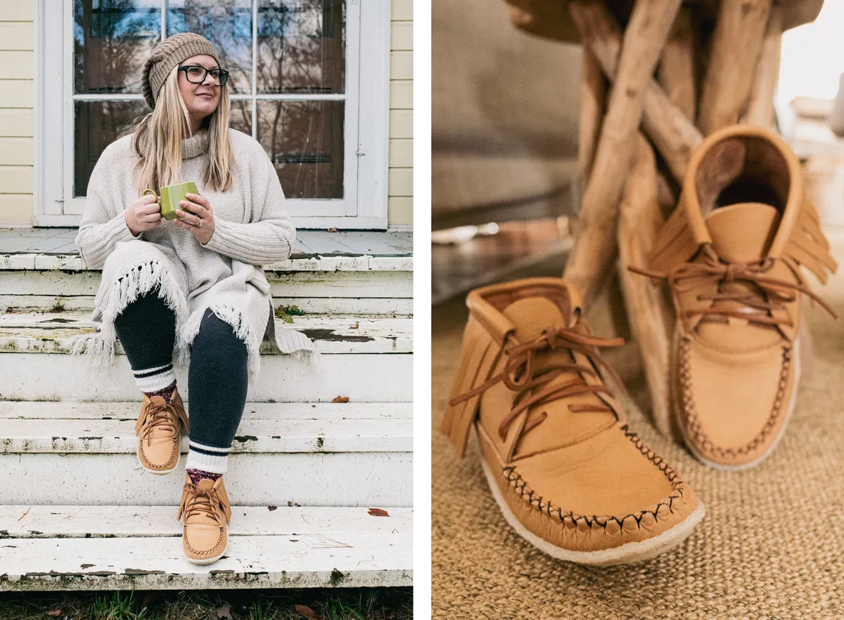 Women's Moose Hide Leather Fringed Moccasin Boots for Earthing