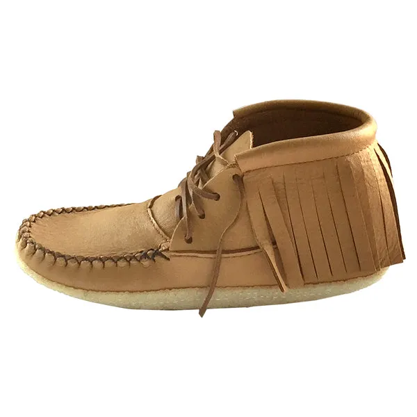 Women's Moose Hide Leather Fringed Moccasin Boots for Earthing