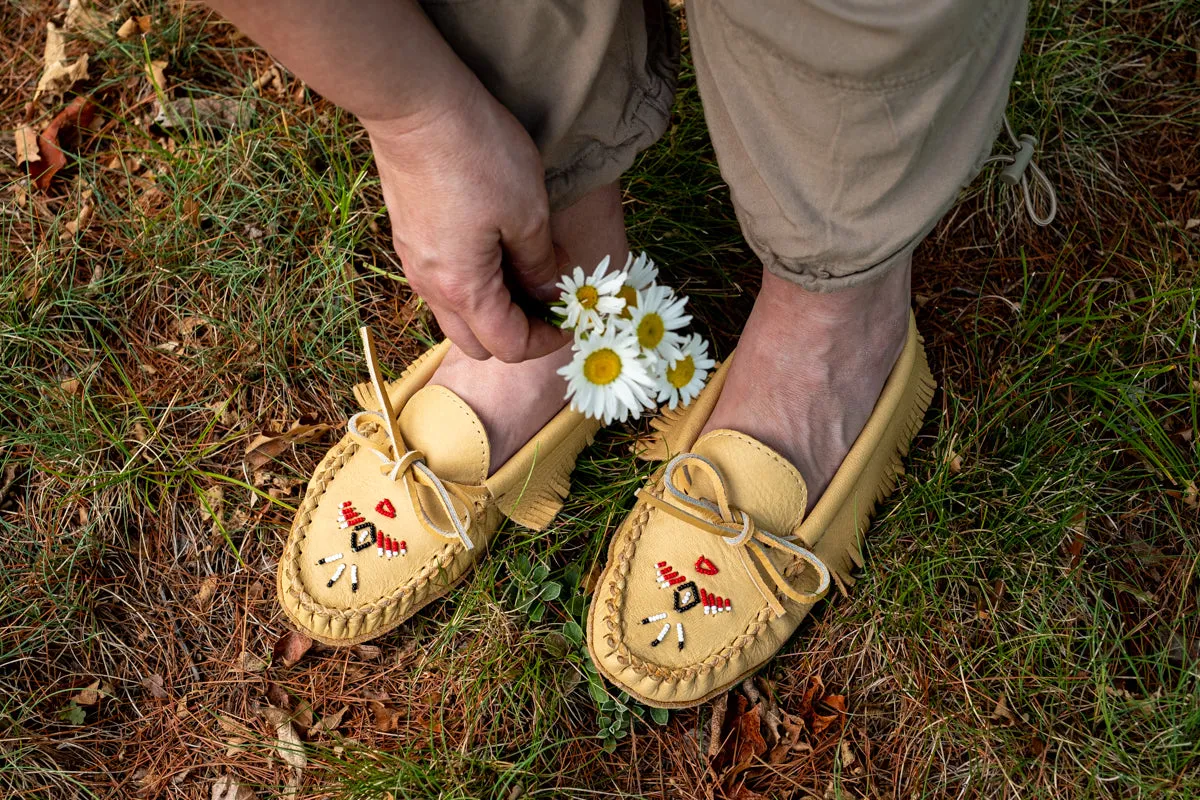 Women's Moose Hide Leather Fringed Moccasins