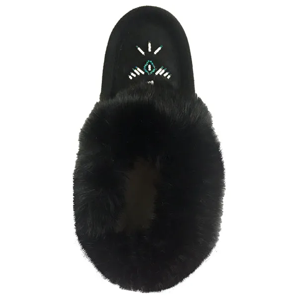 Women's Rabbit Fur Thunderbird Beaded Crepe Sole Moccasins