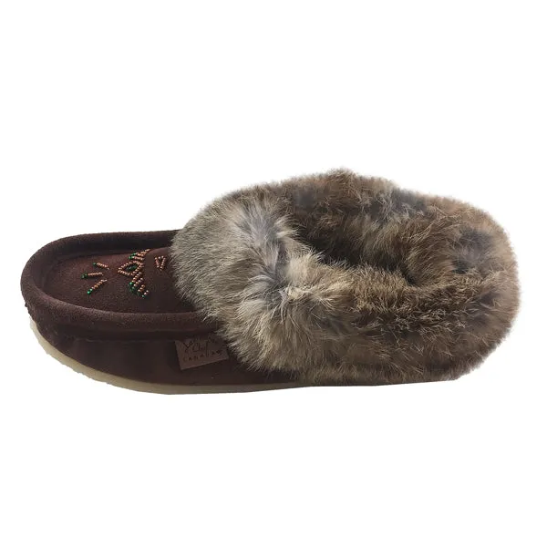 Women's Rabbit Fur Thunderbird Beaded Crepe Sole Moccasins