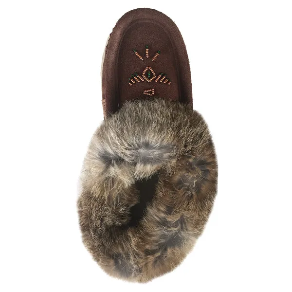 Women's Rabbit Fur Thunderbird Beaded Crepe Sole Moccasins