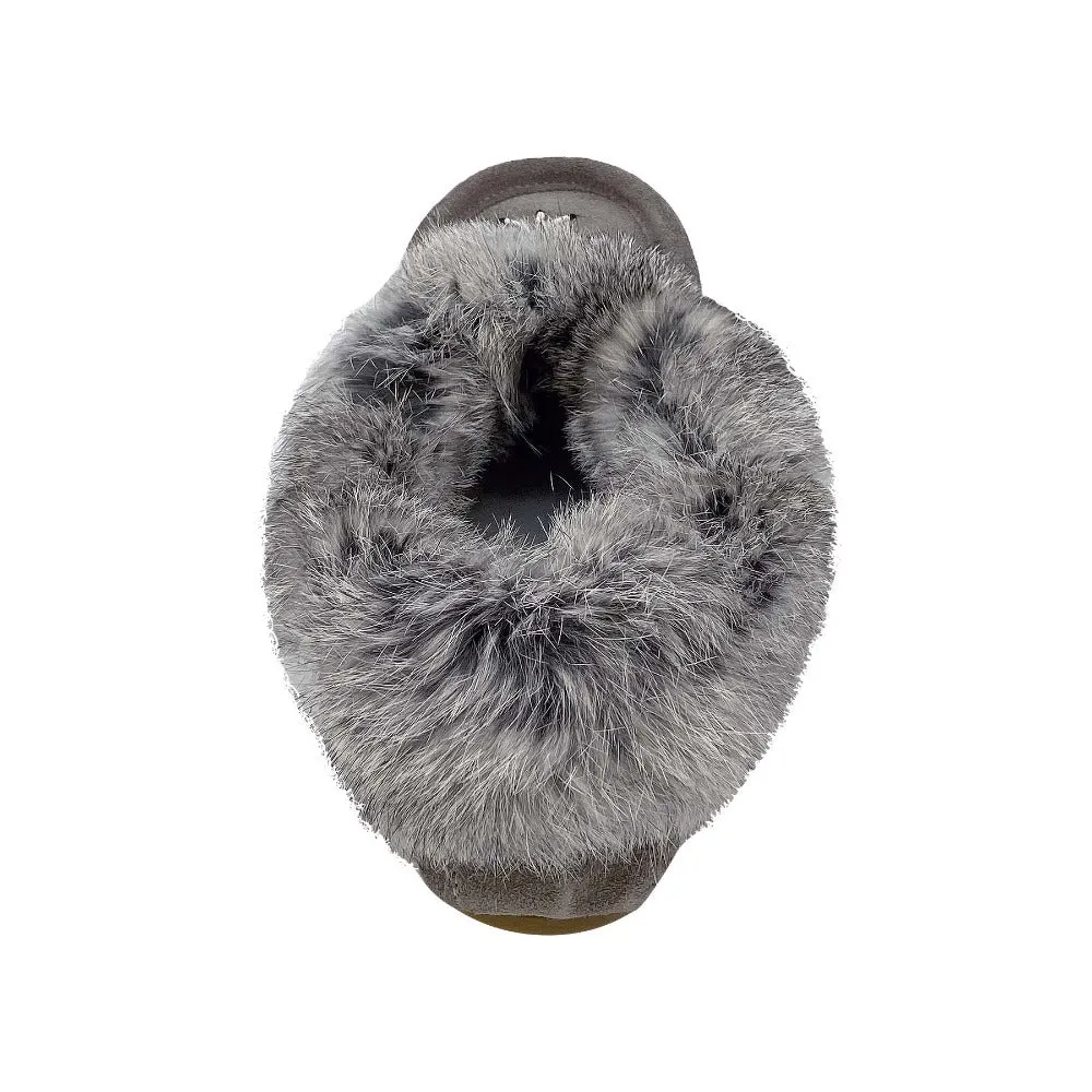 Women's Rabbit Fur Thunderbird Beaded Crepe Sole Moccasins