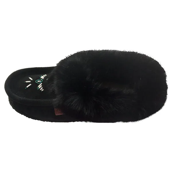 Women's Rabbit Fur Thunderbird Beaded Crepe Sole Moccasins