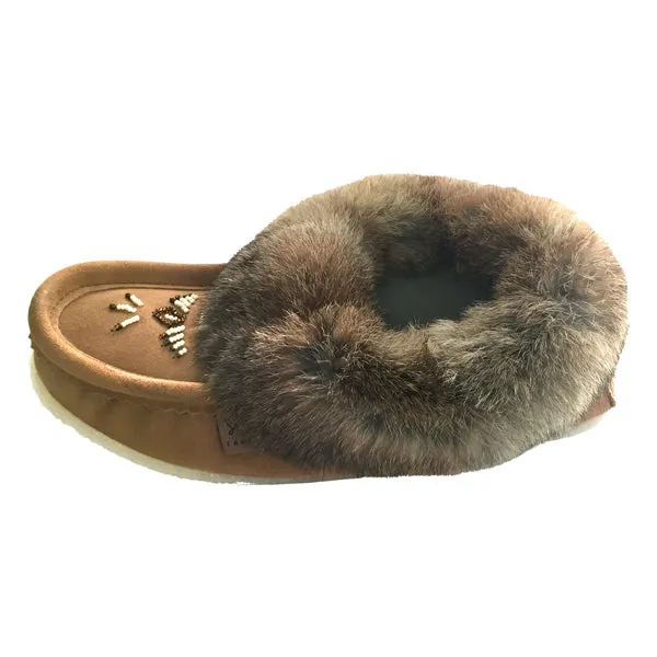 Women's Rabbit Fur Thunderbird Beaded Crepe Sole Moccasins