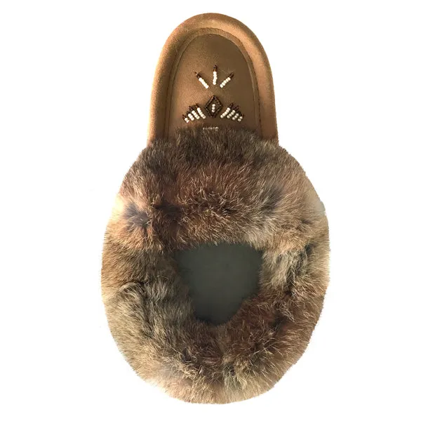 Women's Rabbit Fur Thunderbird Beaded Crepe Sole Moccasins