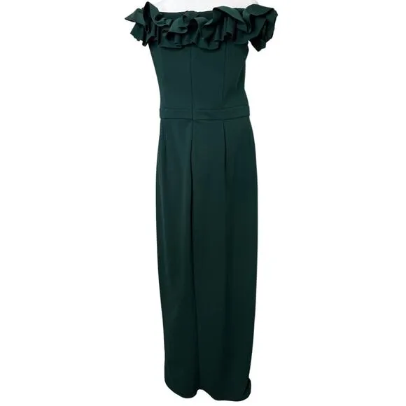 Xscape Women Dress 14 Green Ruffle Off The Shoulder Asymmetric Maxi Wedding