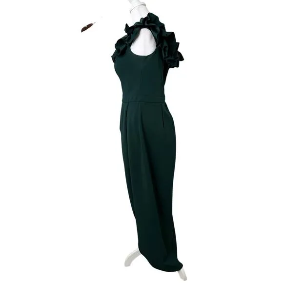 Xscape Women Dress 14 Green Ruffle Off The Shoulder Asymmetric Maxi Wedding