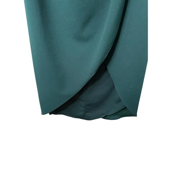 Xscape Women Dress 14 Green Ruffle Off The Shoulder Asymmetric Maxi Wedding